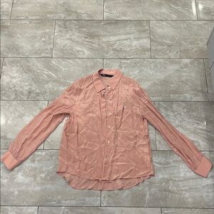 Zara Light Pink Button-Down Satin Blouse